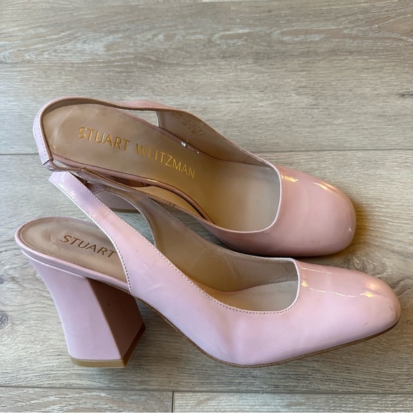 New Stuart Weitzman Curveblock 85 Patent Slingback Pumps 8.5 - Picture 4 of 13